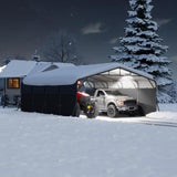 Garvee Heavy Duty 20x20FT Metal Carport for 2 Cars – Outdoor Garage with LED Light, Reinforced Galvanized Steel Roof, Removable PE Sidewalls, Stable Shelter for Boats & Trucks – Black & White – Includes Two Sets of Surround Cloth