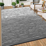 Garvee 8x10 Large Waterproof Outdoor Patio Rug, Modern Reversible Plastic Straw Rug, Striped UV Resistant Outside Rugs for Backyard, RV, Camping, Deck, Porch, Beach Picnic, Pool, Grey - Light Blue/White