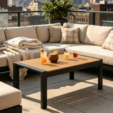 Garvee All-Weather Aluminum Patio Coffee Table – Rectangular Metal Outdoor Table with Realistic Wood-Look Top – Modern Durable Furniture for Garden, Deck, Backyard, Poolside – Dark Gray Spray Plastic