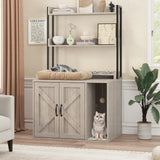 Garvee Tall Cat Litter Box Enclosure with Power Outlet – Hidden Wooden Cat House Furniture – 2 Storage Shelves – Modern Indoor Cat Washroom Cabinet – Light Gray - Black + Fiery Cloud Color