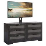 Garvee Modern TV Stand with Mount for 32-85" TVs – 6-Drawer Rattan Dresser – Media Console with Ample Storage for Living Room or Bedroom – Black - Black
