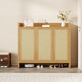 Garvee Boho Farmhouse Rattan Shoe Cabinet with Doors - 6-Tier Large Shoe Storage Organizer for Entryway - Adjustable MDF Shelves - Modern Shoe Rack for Hallway, Foyer, Living Room - Dark Oak - Dark Oak