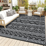 Garvee Waterproof Reversible Outdoor Rug 9x18ft – Durable Plastic Straw Carpet – Easy Clean, Mark Resistant – Patio, Deck, Balcony, Backyard, Camping, RV, Picnic – Black and White, USA - Four Colors - Yellow/Rose Red/Green/White