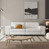 Garvee Modern Deep Seat 3-Seater Chenille Sofa Couch – Adjustable Armrests – Soft Velvet Button Tufted Backrest – Durable Wood Frame – Side Storage Bags – Easy Assembly – Living Room, Bedroom, Office, Apartment – Neutral-Tone Tone - Off White