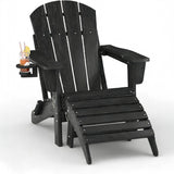 Garvee Adirondack Chair Set of 4, HDPE Outdoor Patio Chair with Cup Holder, All Weather Resistent Wooden Textured for Patios, Decks, Gardens, Fire Pit - Wood Grain Texture - Navy Blue, 6-Pack