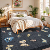Garvee Washable Non-Slip Butterfly Area Rug – Modern Low-Pile Carpet for Living Room, Bedroom, Dining – Soft Floor Mat – Black, 8x10ft (244x305cm), United States - Black