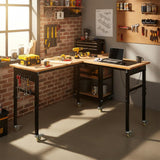 Garvee Heavy-Duty L-Shaped Workbench 108" Rubberwood Top 2000 lb Capacity Adjustable Height Mobile Casters Pegboard Garage Shop