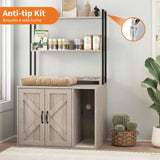 Garvee Tall Cat Litter Box Enclosure with Power Outlet – Hidden Wooden Cat House Furniture – 2 Storage Shelves – Modern Indoor Cat Washroom Cabinet – Light Gray - Black + Fiery Cloud Color