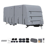 Garvee Heavy Duty 4-Layer RV & Travel Trailer Cover – Waterproof, Windproof, UV Resistant, Breathable – Extra Straps & Tire Covers – Fits 20-22FT, Grey – 160g Four-Layer Top & 110g Three-Layer Sides Non-Woven Fabric - Grey