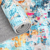 Garvee Large Boho Abstract Area Rug - Washable Ultra-Thin Non-Slip Carpet for Living Room, Bedroom, Dining Room - Colorful Modern Low Pile, Soft mark Resistant Floor Decor - 10x13ft, USA 450gsm Pearl Velvet Fabric, Colorful