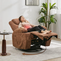 Garvee Rocking Recliner Chair with Massage and Heat, Swivel Ergonomic Lounge Chair Classic Single Sofa with 2 Cup Holders Side Pockets Living Room Chair Home Theater Seat, Brown