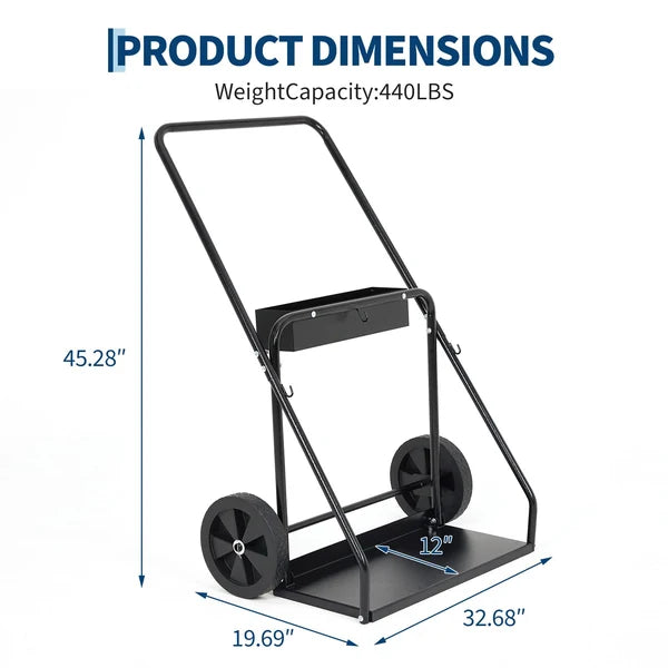 Garvee Welding Cylinder Cart Heavy Duty Carbon Steel Oxygen Acetylene Tank Cart with Handle and Chains for Workshops and Industrial Use, 10-Inch Wheels, Black