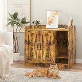 Garvee Large Wooden Double Cat Litter Box Enclosure - Modern Hidden Cat Washroom Cabinet with Divider, Mat & Ventilation - Multi-Functional Cat House and Storage Bench, Fiery Clouds - Rustic Brown