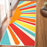 Garvee Rainbow Sunburst Runner Rug – Washable, Low-Pile, Non-Slip Carpet, Vintage Sunburst Abstract Design, Mark Resistant for Hallway, Kitchen, Entryway, Kids Room – Red, 2x6ft (61x183cm), USA Spec - Yellow/Green