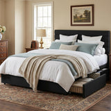 Garvee Velvet Upholstered Queen Bed Frame with Headboard – 4 Storage Drawers – Sturdy Wooden Slats – No Box Spring Needed – Easy Assembly Platform for Bedroom – Black, Q - Black