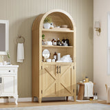 Garvee Tall 63" 5-Tier Arched Bookcase Cabinet with Doors - Adjustable Shelves and Open Display - Freestanding Wooden Pantry Storage Cupboard for Kitchen, Living Room, Office - 48170-1 Original Wood Color - Natural Oak
