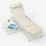 Garvee 3-in-1 Tanning Outdoor Lounge Bench with Face Hole, Adjustable Reclining, Folding Side Table, Removable Pillow, Max 330lbs, Heavy Duty for Beach, Pool, Lawn, Garden - Textilene + Beige - Beige