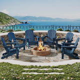 Garvee Adirondack Chair Set of 4, HDPE Outdoor Patio Chair with Cup Holder, All Weather Resistent Wooden Textured for Patios, Decks, Gardens, Fire Pit - Wood Grain Texture - Navy Blue, 6-Pack