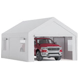 Garvee Heavy Duty Extra-Tall Carport Garage Shelter – 12x20x10 FT, Waterproof PE Tarp, Roll-Up Doors, Mesh Vent Windows, Galvanized Steel Frame, Outdoor Storage for Car, Truck, SUV, Boat – White - White
