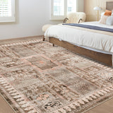 Garvee Vintage Distressed Area Rug - Machine Washable, Non-Slip, Low Pile Carpet for Living Room, Bedroom, Dining Room - Soft, Mark Resistant, Khaki, 8x10ft (244x305cm)