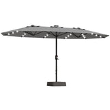 Garvee Double-Sided 15FT Patio Umbrella with Solar LED Lights and Base - UV-Resistant Waterproof Canopy - Heavy-Duty Steel Frame Outdoor Market Parasol - Perfect for Pool, Garden, Deck, Backyard - Grey