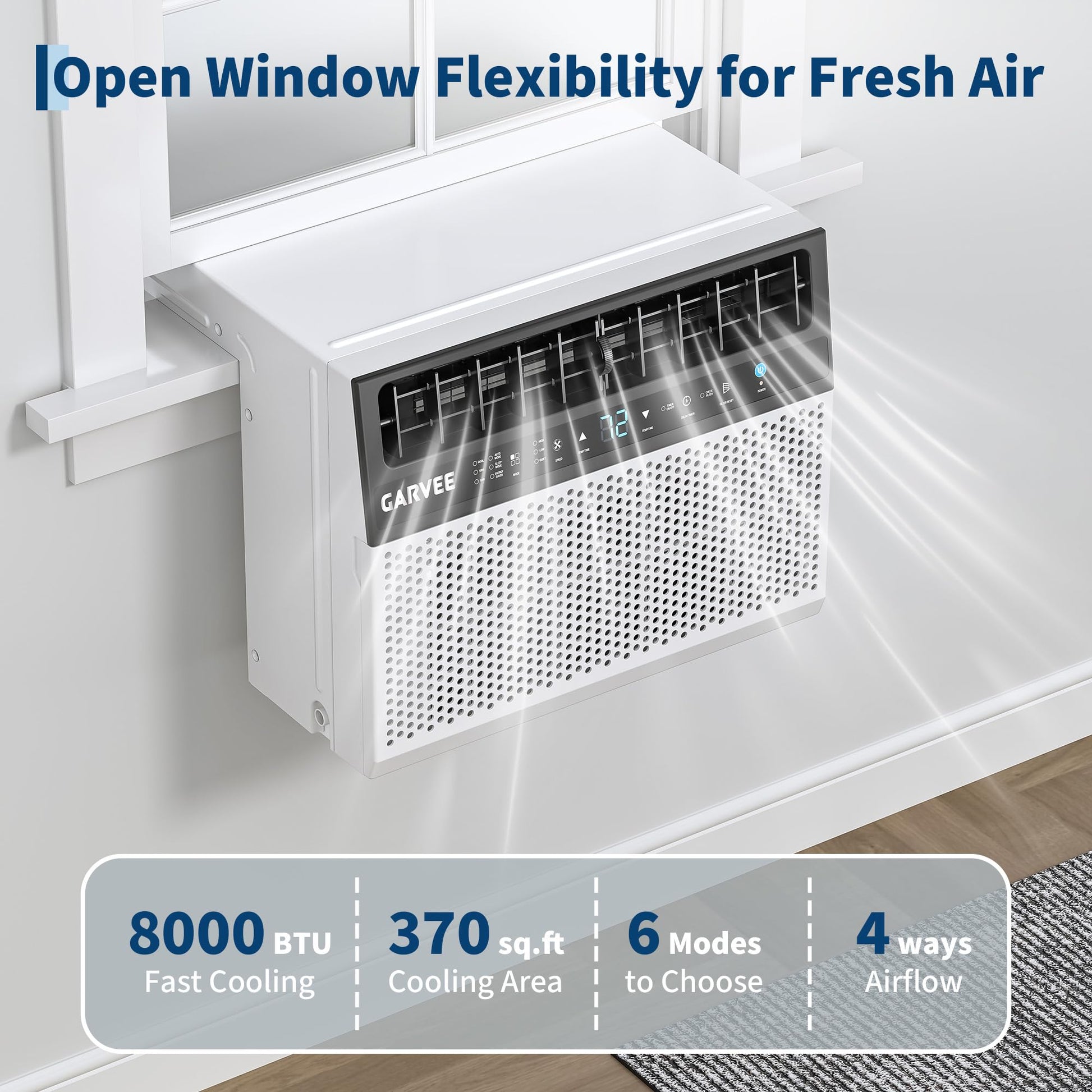 Garvee 8000 BTU U-Shaped Window Air Conditioner with Ultra Quiet Operation & Energy Efficient Cooling, 3-in-1 Modes, Easy Installation, for Home Bedroom Office