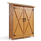 Garvee Wooden Outdoor Storage Cabinet with 2 Shelves & Lockable Doors - Waterproof Garden Tool Shed with Floor for Patio, Backyard, Deck, Lawn Organization & Large Storage Space