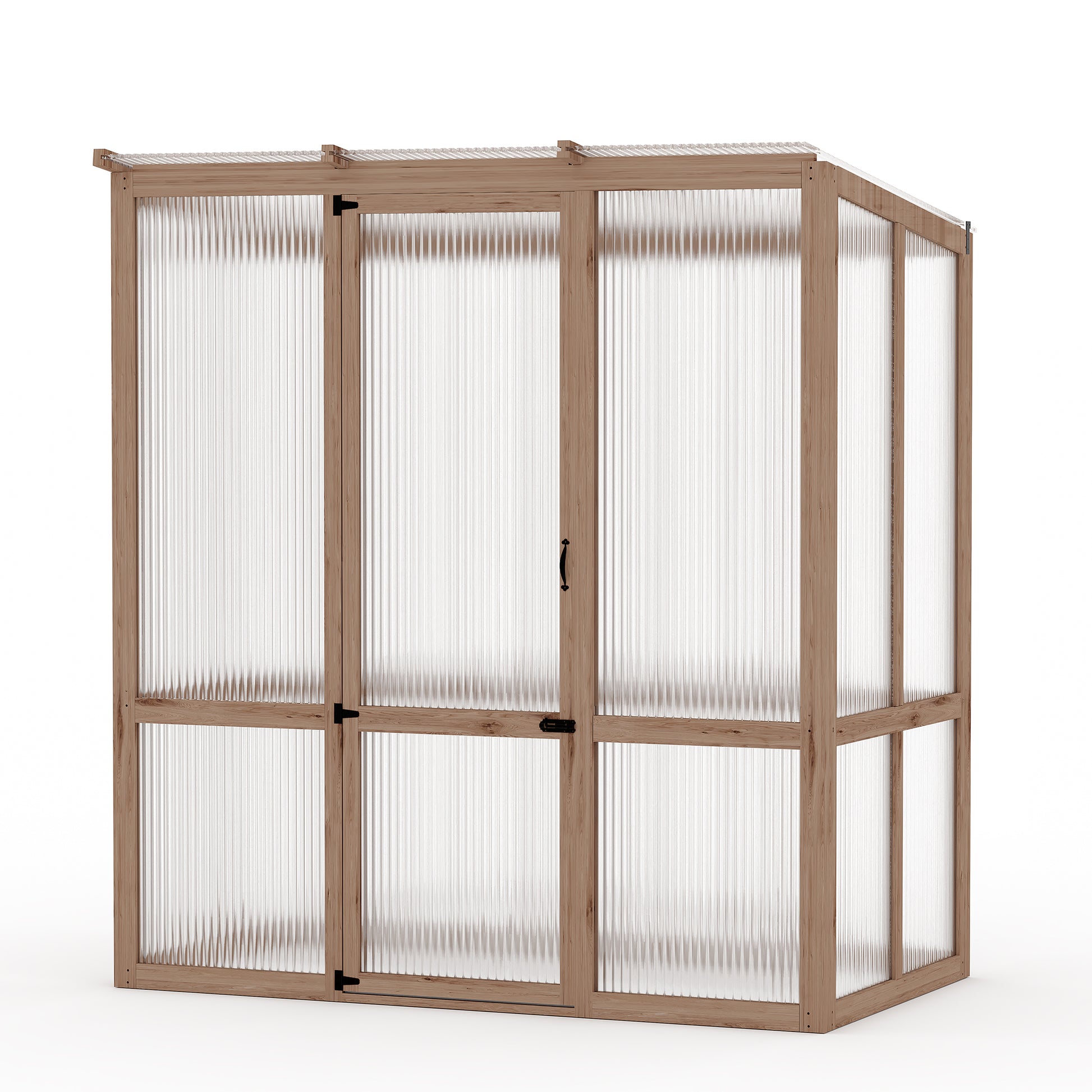 Garvee Cedar Frame Wooden Greenhouse Kit 4x6FT – Walk-in Outdoor Design with Roof Vent – 6MM Polycarbonate Panels – For Garden, Farm – Natural Wood Color