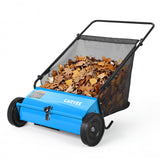 Garvee 26" Heavy Duty Push Lawn Sweeper – Walk-Behind Leaf & Grass Collector, 7 Cu.ft Grass Cutter, 4 Adjustable Spinning Brushes, Carbon Steel Frame, Easy Manual Operation – Ideal for Garden, Patio, Yard, Driveway – Color: B - Blue