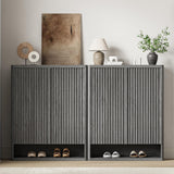 Garvee Modern Wooden Shoe Storage Cabinet – 63 Inch Entryway Organizer with Adjustable Shelves, Fluted Doors, Narrow Space-Saving Design, Holds 50–60 Pairs – Living Room & Hallway Furniture, Gray