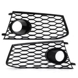Garvee Front Bumper Fog Light Grille Covers for RS7 2014-2018 – Set of 2 – Left & Right Honeycomb Mesh – Durable Replacement with Light Hole – Bright Black with Light Hole