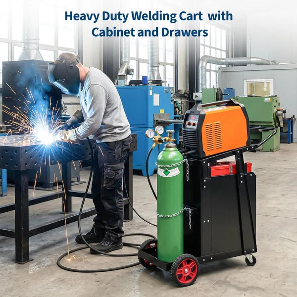 Garvee Welding Cart with Drawers and Cabinet Heavy Duty Carbon Steel for Mig Welder Tig Welder Plasma Cutter 220 Lb Capacity Black