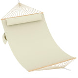 Garvee Double Quilted 12FT Hammock for 2 Person – Extra Large Outdoor Garden Swing Bed – Wooden Spreader Bar, Detachable Pillow, Chains, 450lbs/204kg Capacity – Perfect for Patio, Backyard, Poolside – off pale shade, 350cm - Brown-Yellow