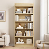 Garvee Rustic 71" Tall 5-Tier Bookcase with Double Fluted Design & Adjustable Shelves, High-Density MDF Wood, Sturdy Base, Nature Finish, Vintage Style for Living Room