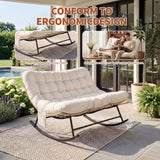 Garvee Heavy Duty Double Patio Rocking Chair – 700 lbs Capacity – Weather-Resistant Yellow Rattan & UV-Proof Beige Cushions – Reinforced Steel Frame – Modern Outdoor Garden Lounge Chair – Double Seat – Yellow Rattan + Beige Cushion
