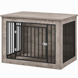 Garvee Dog Crate Furniture End Table, 38 in Wooden Indoor Dog Kennel - Chew-Resistant Wood & Metal Frame - Double Doors with Safety Lock - Modern Side Table for Medium Dogs - Gray - Gray