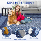 Garvee Boho Braided Area Rug 9x12ft – Washable, Non-Slip, Soft Low Pile Farmhouse Carpet for Living Room, Bedroom, Dining Room, Nursery – Modern Gabbin Weave, Accent Edge – Navy Blue – Size: 9x12ft, Color: Navy blue, Specs: US - Gray