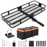 Garvee Heavy Duty Folding Hitch Cargo Carrier 70" x 30" – 600 lbs Rear Luggage Rack – Steel Mesh Platform, Ratchet Straps, Waterproof Cargo Bag, Hitch Lock, Reflective Panels – Fits 2" Receiver – Black (Frame + Mesh + Bag) - Black