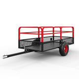 Garvee 1600 lbs Heavy Duty Dump Cart – 22 Cu.Ft Tow-Behind Utility Trailer – Removable Sides, All-Terrain Tires, Fits ATV/UTV, Lawn Tractor, Mower – Mesh Frame, Red Fence & Hub