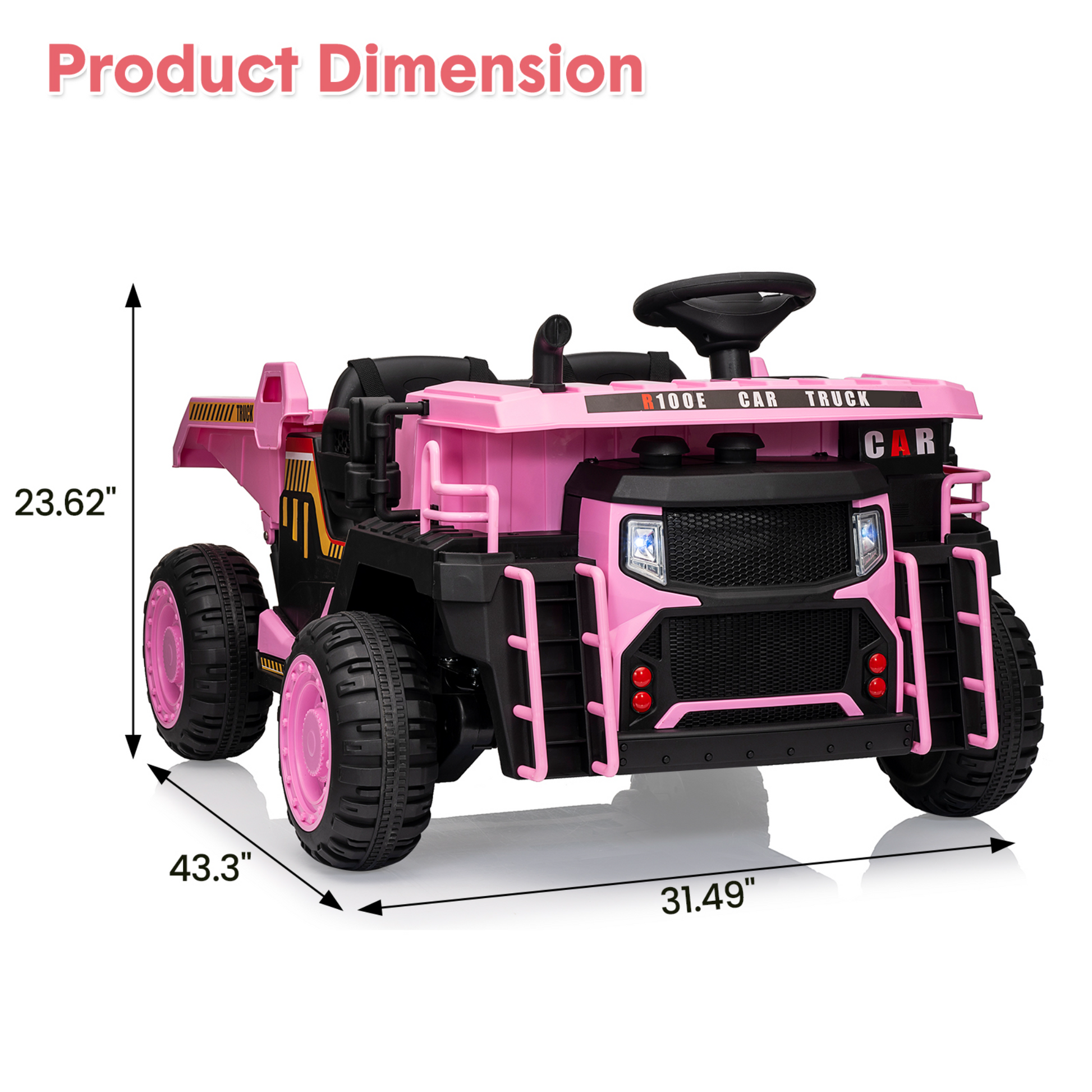 Garvee 24V 2-Seater Ride On Dump Truck for Kids – Remote Control, 2WD/4WD Powerful Electric Construction Vehicle, Dump Bed & Shovel, EVA Tires, Music, LED Lights, Gentle Start, 19" Spacious Seat, Ages 4-8, Pink