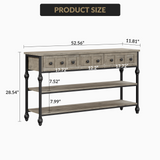 Garvee Console Sofa Table 53 in with 3 Drawers and Roman Column Design for Entryway and Living Room, Grey, Multi-Tier Storage