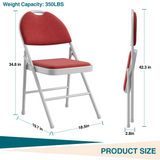 Garvee 2 Pack Folding Chairs with Fabric Padded Linen Cushion Metal Foldable Chairs for Indoor Outdoor Camping Dining Room Office Wedding Red - Red