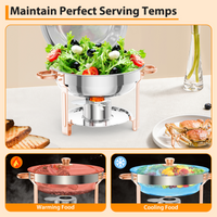 Garvee 5QT Round Chafing Dish Buffet Set (6 Pack) - Rose Gold Stainless Steel Food Warmers with Lid Holder, Spoon, and Tweezers, Perfect for Parties, Weddings, Events, and Banquets