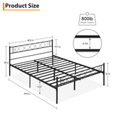 Garvee Queen Size Metal Bed Frame With Headboard & Footboard, 13.7 Inch Storage, Black, Sturdy Platform Mattress Support