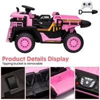 Garvee 24V 2-Seater Ride On Dump Truck for Kids – Remote Control, 2WD/4WD Powerful Electric Construction Vehicle, Dump Bed & Shovel, EVA Tires, Music, LED Lights, Gentle Start, 19" Spacious Seat, Ages 4-8, Pink