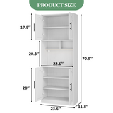 Garvee 71" Tall Pantry Cabinet with Countertop, LED Light Strip, Adjustable Shelves, White for Kitchen and Dining Room Storage
