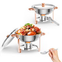 Garvee 5QT Round Chafing Dish Buffet Set (2 Pack) - Stainless Steel Food Warmers with Lid Holder, Spoon, and Tweezers, Rose Gold Finish, Perfect for Parties, Weddings, Events, and Banquets