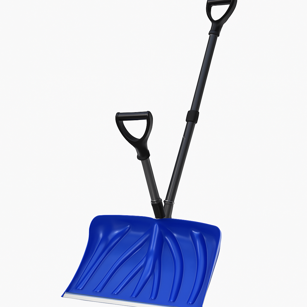 Garvee Ergonomic Snow Shovel for Driveways and Patios – 18-Inch Heavy Duty Aluminum Blade, Dual D-Ring Handles, Lightweight Snow Removal Tool, Durable Construction – Blue Shovel with Black Pole