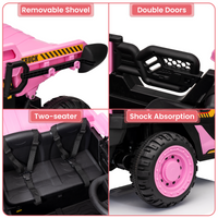 Garvee 24V 2-Seater Ride On Dump Truck for Kids – Remote Control, 2WD/4WD Powerful Electric Construction Vehicle, Dump Bed & Shovel, EVA Tires, Music, LED Lights, Gentle Start, 19" Spacious Seat, Ages 4-8, Pink