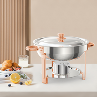 Garvee 5QT Round Chafing Dish Buffet Set (6 Pack) - Rose Gold Stainless Steel Food Warmers with Lid Holder, Spoon, and Tweezers, Perfect for Parties, Weddings, Events, and Banquets